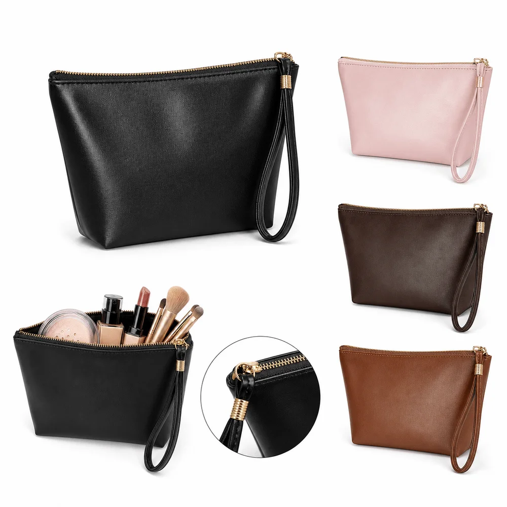 New PU Leather Makeup Bag Large Capacity Square Shape Clutch Bag Waterproof Camera Storage Bag for Women & Men