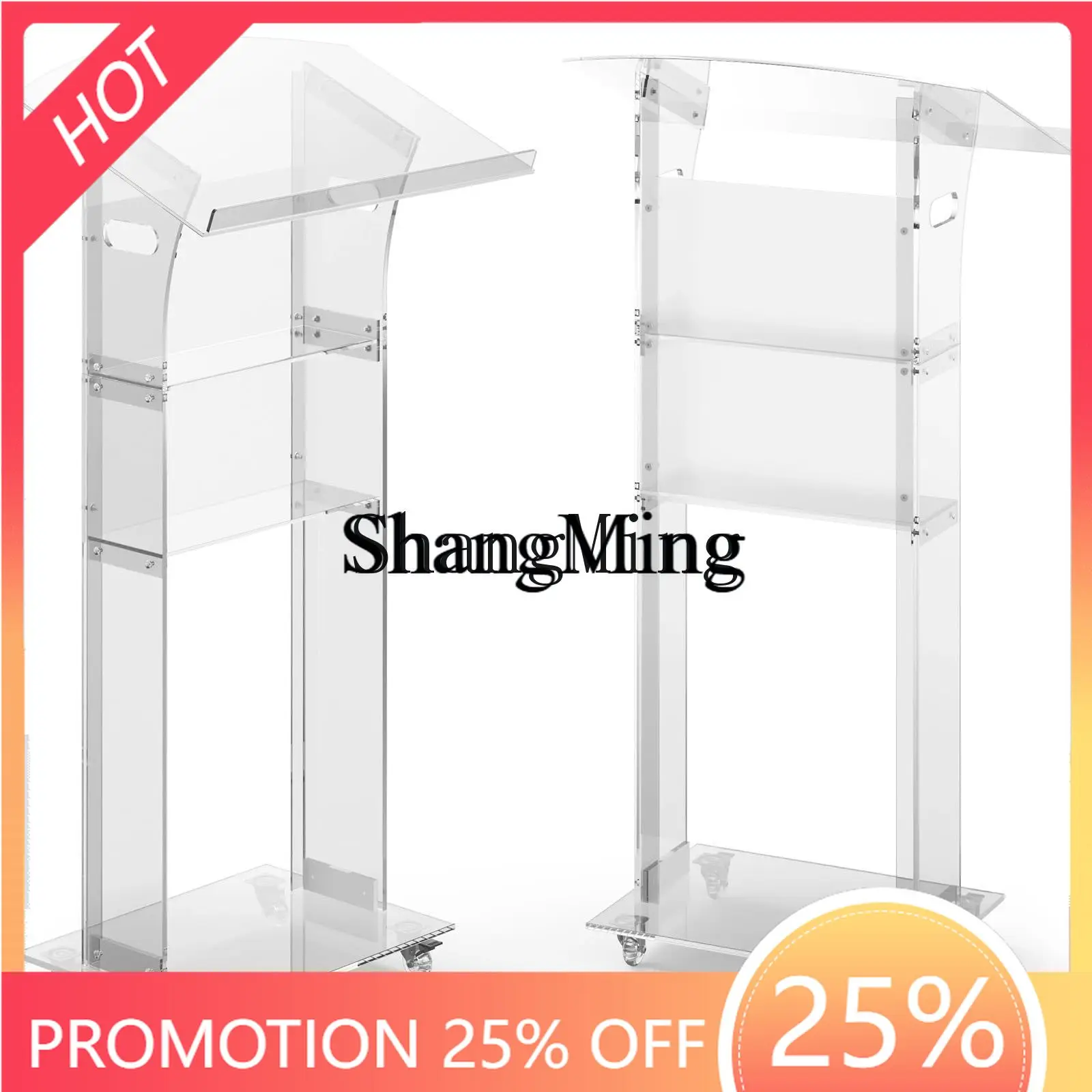 

FG good-looking Transparent Acrylic Podium Modern Minimalist Portable Conference Speaking Table Movable Podium with Wheels