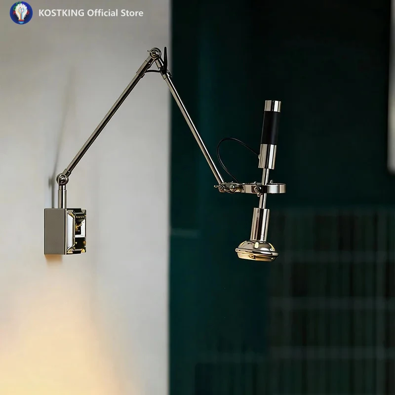 Iron Swing Arm Wall Lamp Vintage Industrial Style Wall Light Living Room Bedroom Bedside Lighting Lamps Electroplating Light