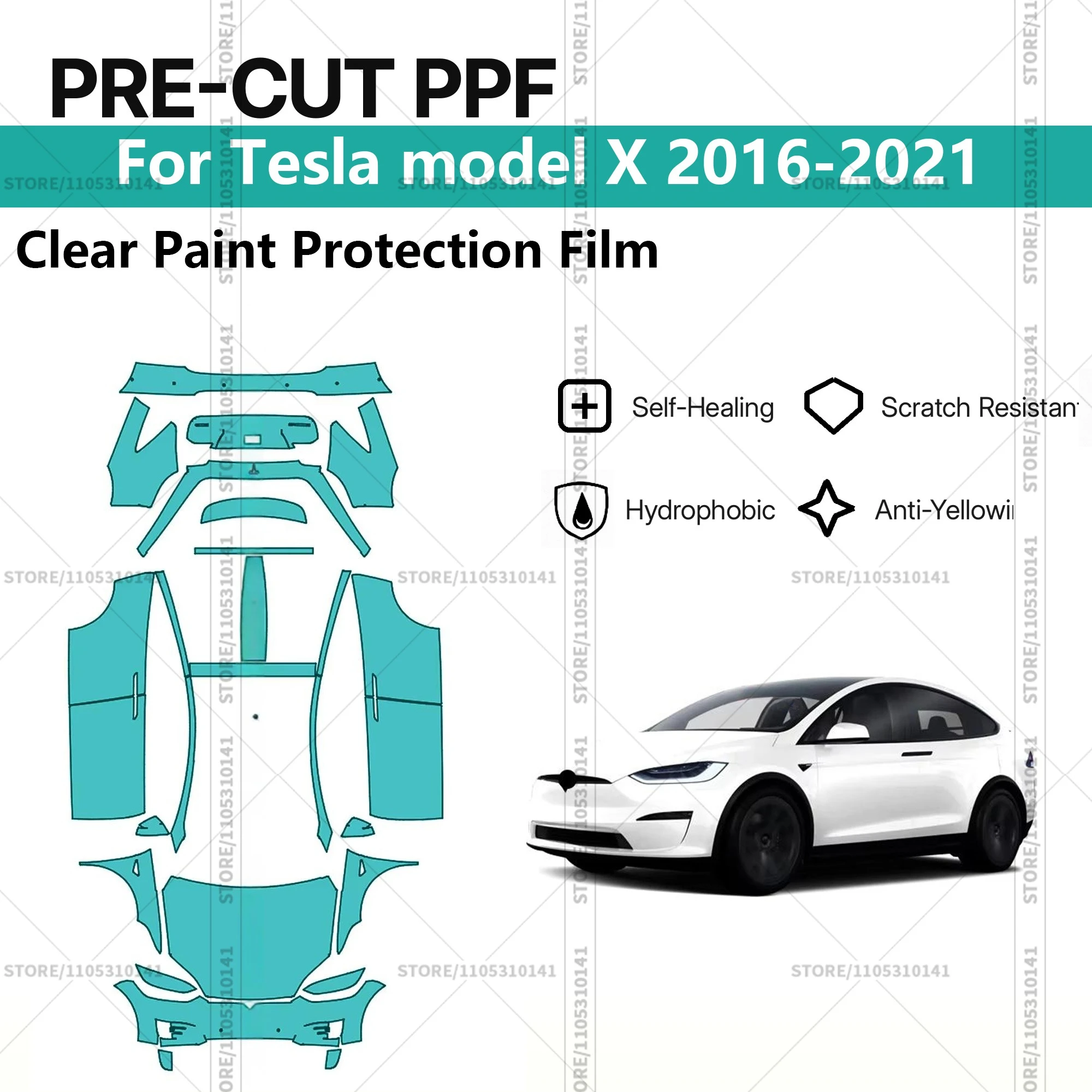 For Tesla model X 2016-2021 Pre-Cut Paint Protection Film PPF Transparent Car Film Professional Automotive PPF Full Vehicle