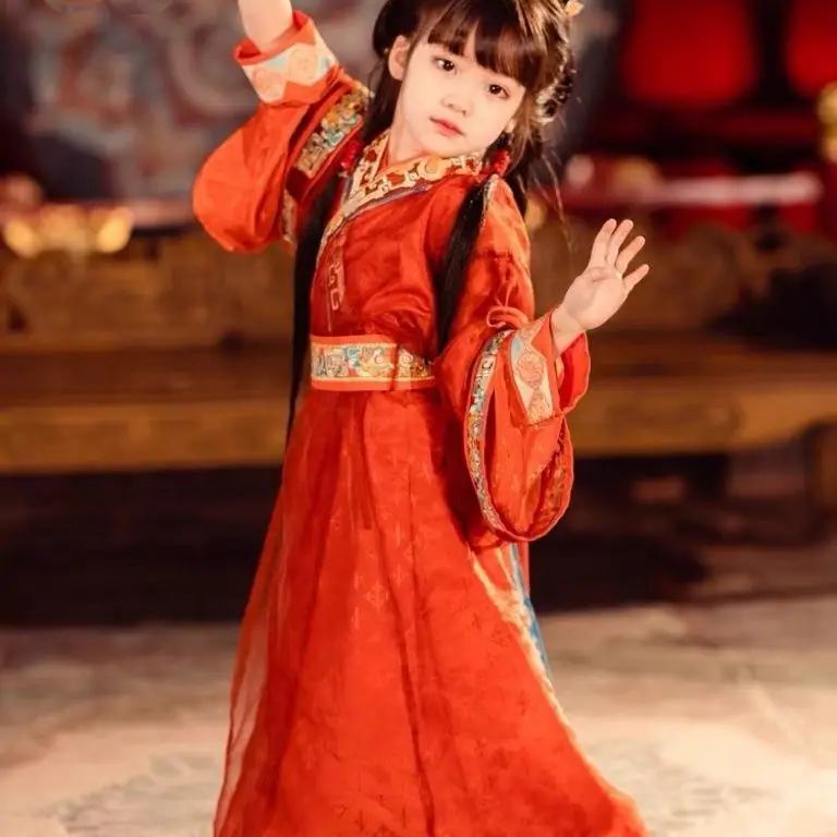 Hanfu Girls' Dress New Warring States Ancient Clothing Children's Spring And Summer Chinese Restoration Cross Collar Straight