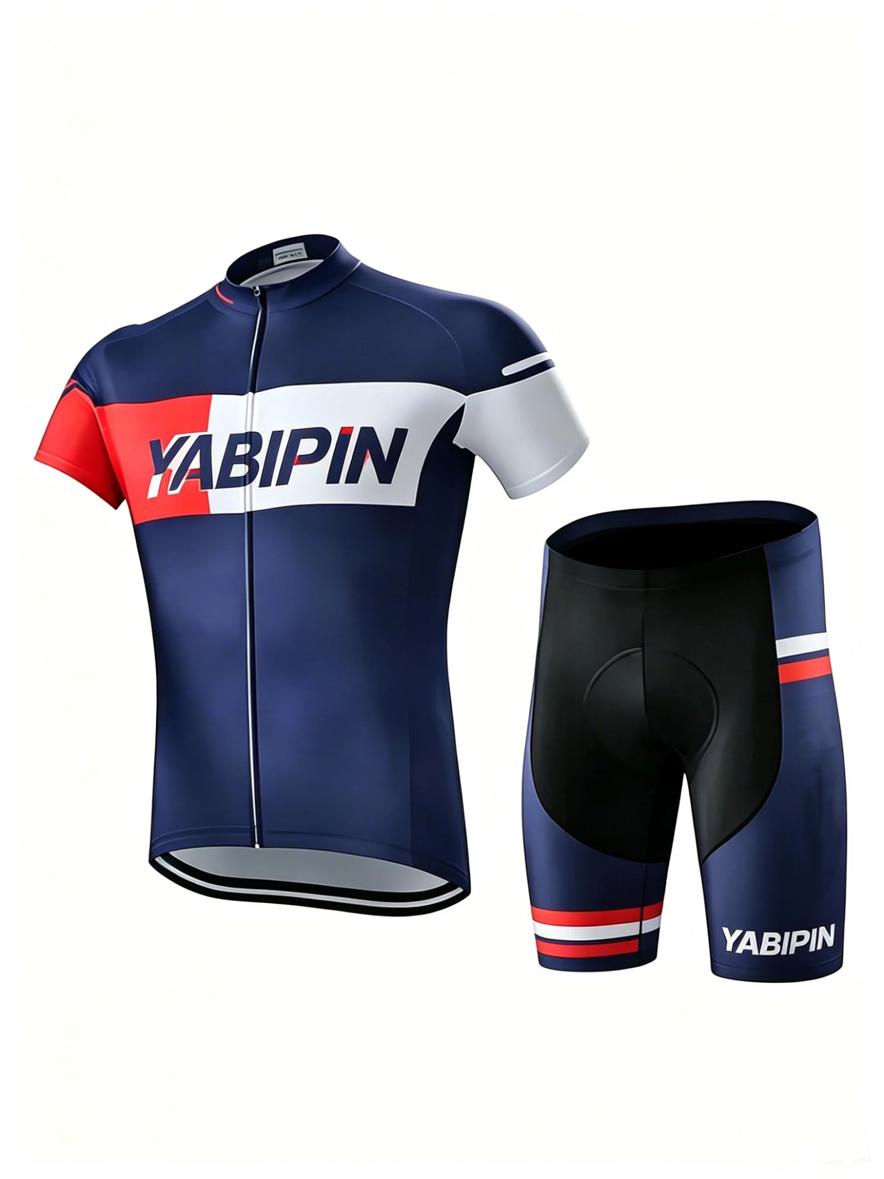

Men‘s Stand Collar Full Zip Cycling Set Short Sleeve Shorts Letter Print Bike Suit