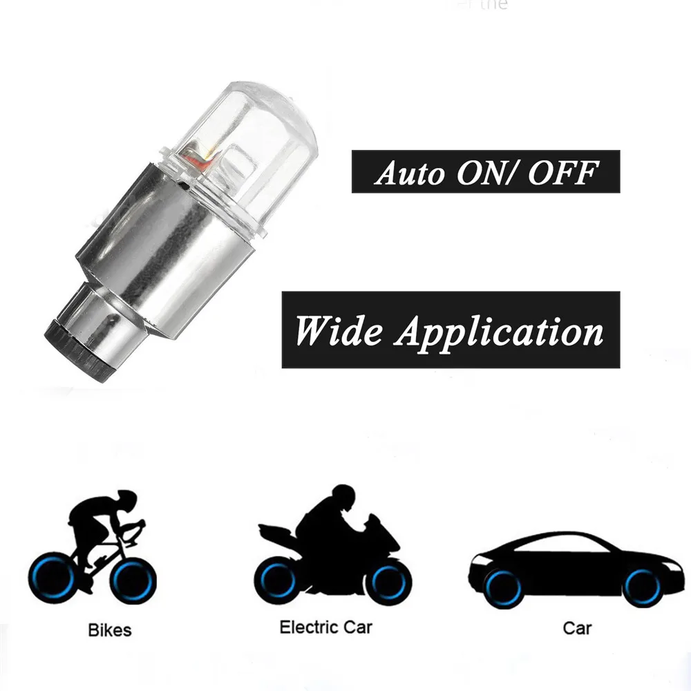 Bicycle Valve Light MTB Road Bike Motorcycle Car LED Color Light Wheel Tire Valve Caps Cycling Lantern Hub Tyre Spoke Flash Lamp