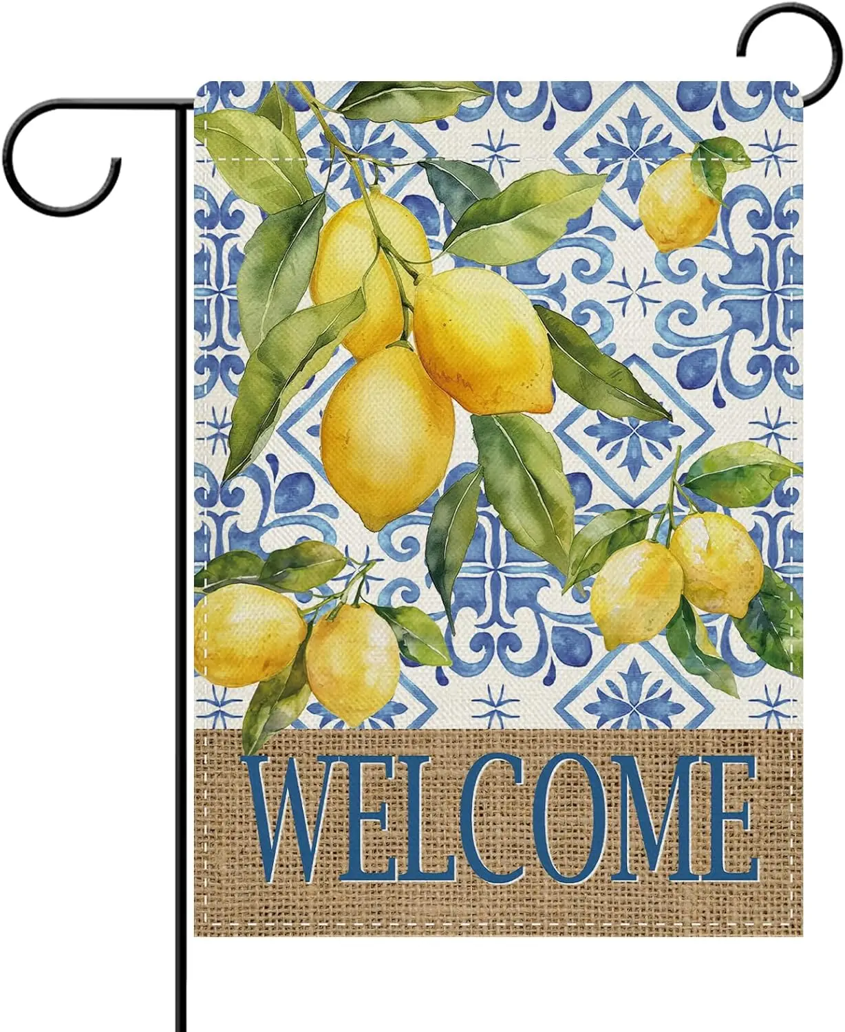 Dyrenson Bienvenido Bandera decorativa de jardín italiana Capri Blue Lemon, Costa Amalfi Citrus Italia Patrón de azulejos Patio fuera del hogar D OOA