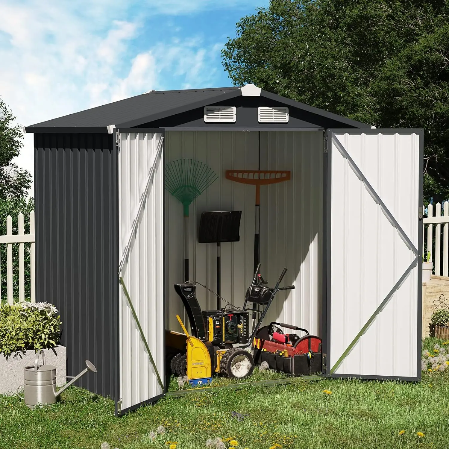 

6 x 4 FT Outdoor Storage Shed, Metal Garden Tool Shed, Outside Sheds & Outdoor Storage Galvanized Steel w/Lockable Door