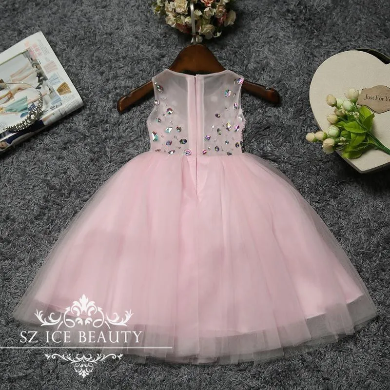 Vestidos de princesa de flores para niñas, lazo sin mangas, perlas de tul, ropa Formal encantadora, hasta el suelo, vestidos de fiesta de cumpleaños