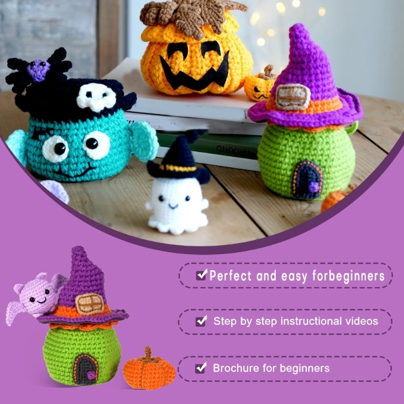 2024 New Halloween Candy House and Pumpkin Crochet Set with Step-by-Step Instruction