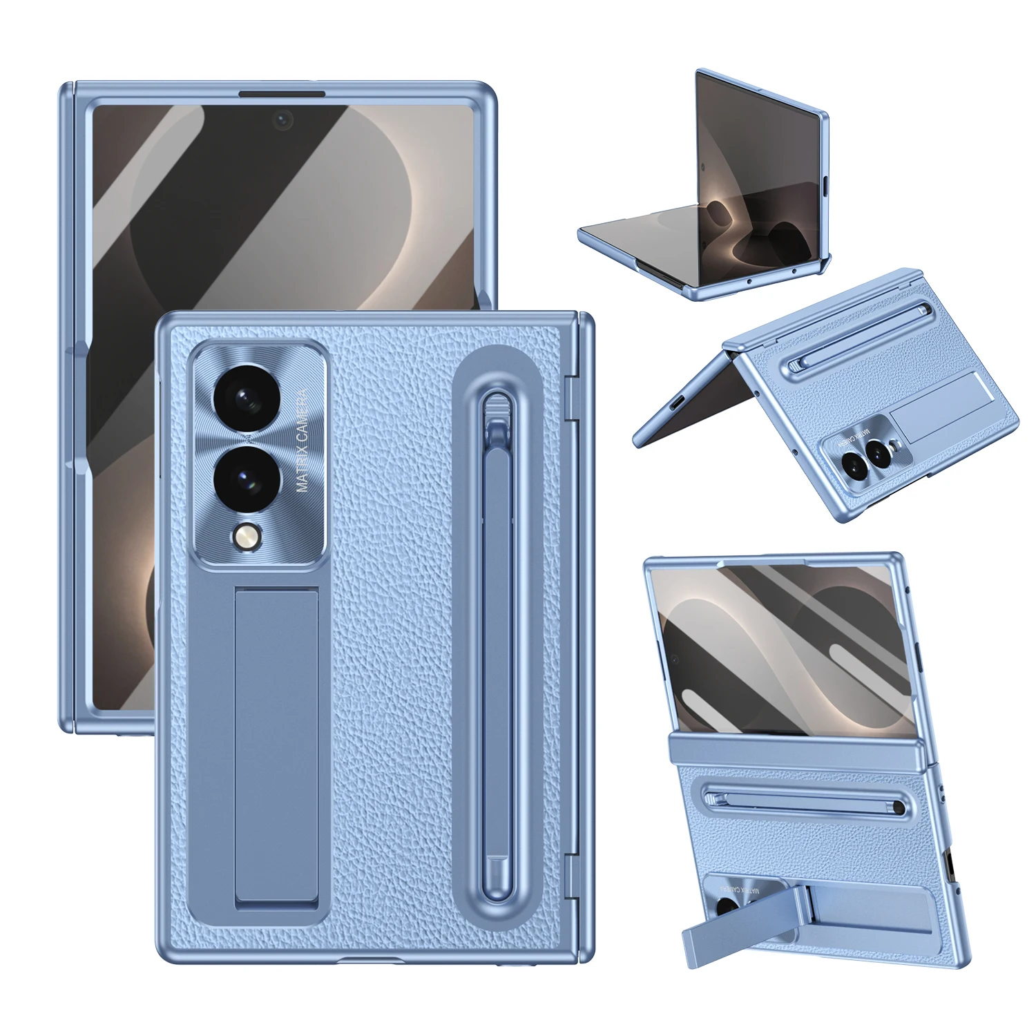For Samsung Galaxy Z Fold 8 Wide Phone Case Front Protection Film PC Leather Shell Protection Hinge With Pen Holder Back Cover