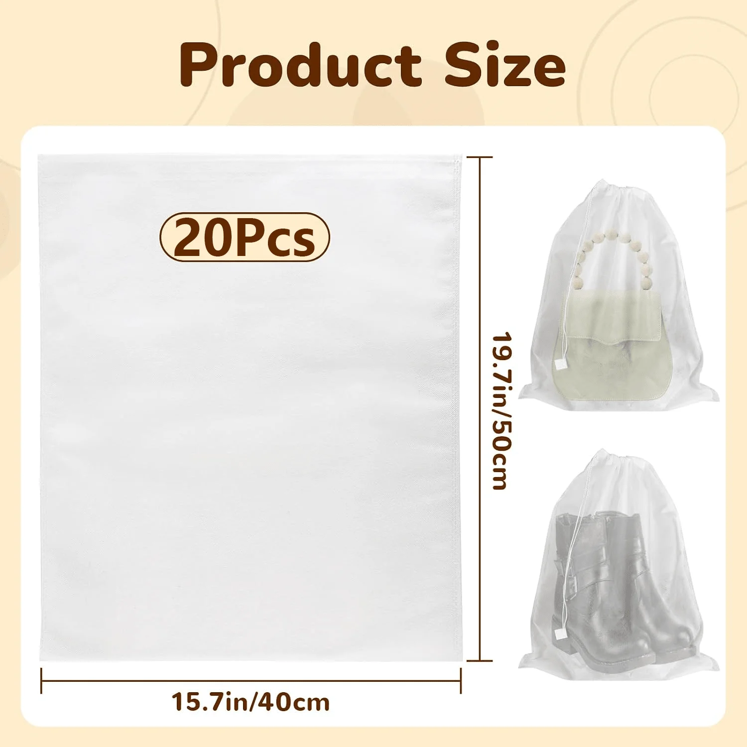 20/40Pcs Drawstring Dust Bags Set, 15.7inx19.7in Dust Covers For Purses Storage Bags For Handbags, Non-Woven Fabric Handbags Storage, Shoe Travel Package For Packing, Home Closet Organizer Dust Cover, Can Be Hung