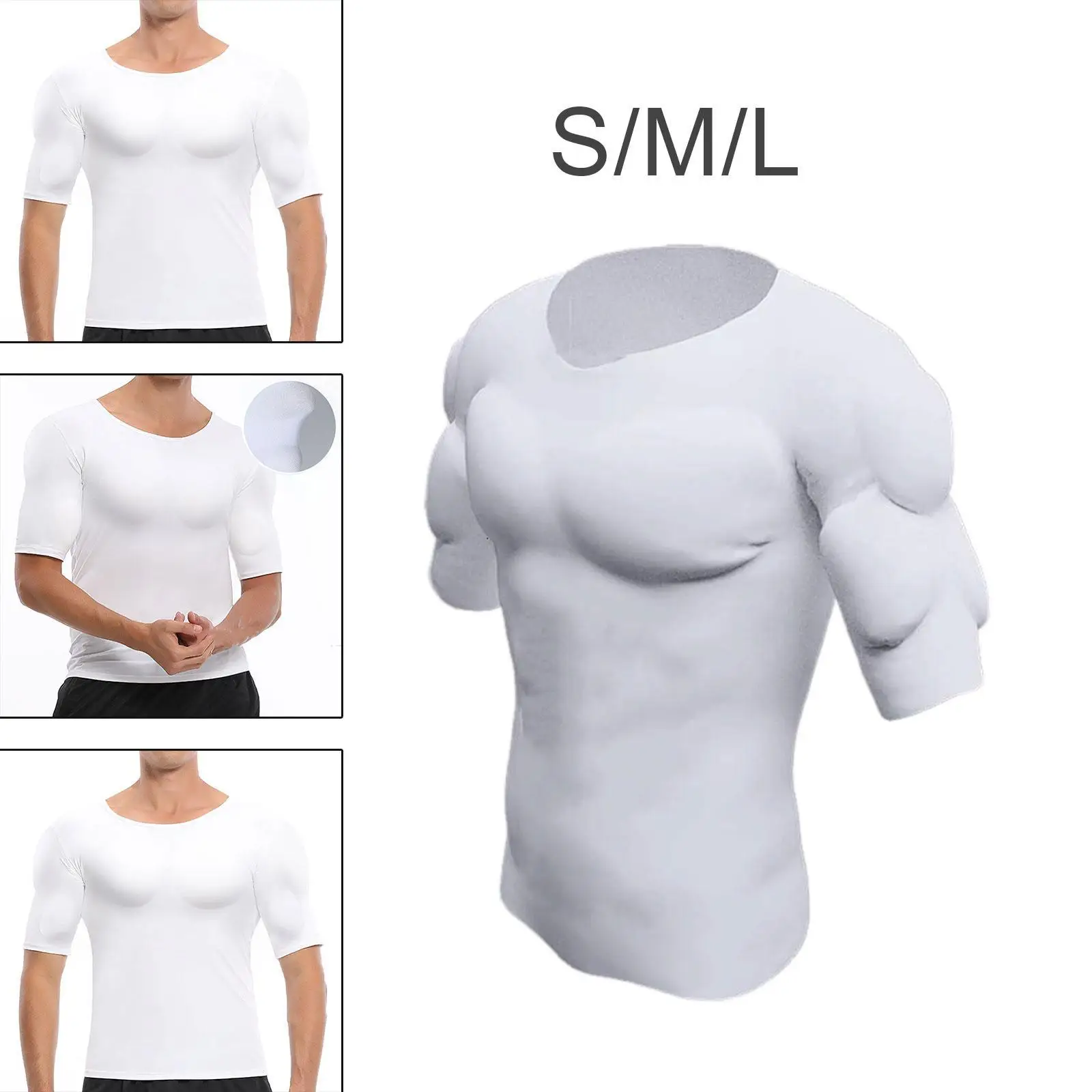 

Fake Muscle T Shirt Men Short Sleeves Costume Comfortable Chest Shaper for Halloween Masquerade Wedding Indoor Outdoor New Year