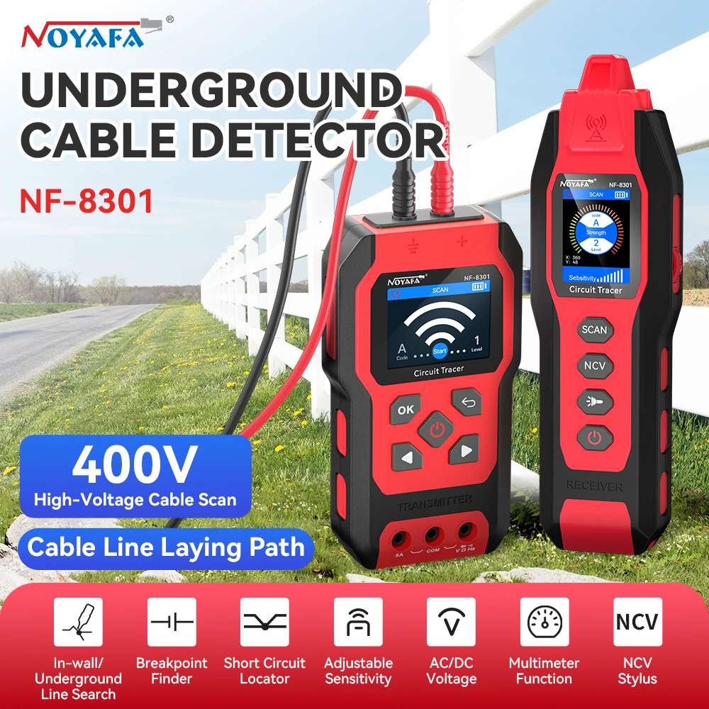 NOYAFA Underground Cable Tester Wire Tracker Detect Wall Underground Cable Tracker High&Low Voltage Cable Locator Underg