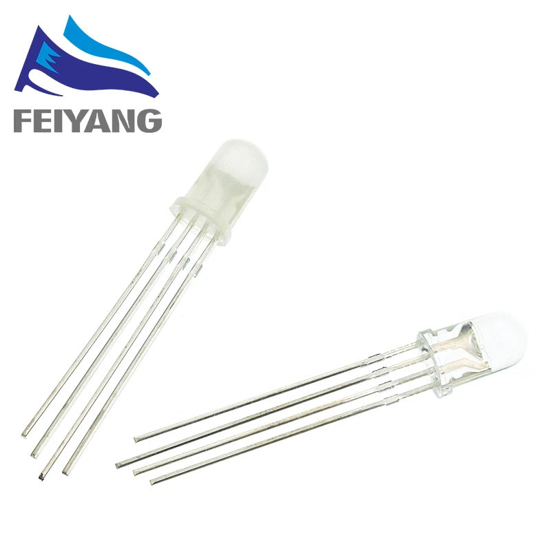 Lot de 50 LED RVB rouge/vert/bleu de 5 mm, diode lumineuse transparente, cathode/anode commune, 4 pieds,