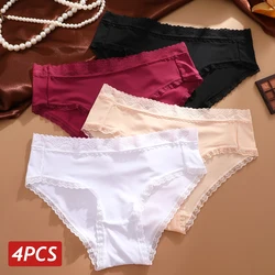 4PCS Women Seamless Panties Feamle Breathable Underwear Solid Color Briefs Sexy Lace Intimates Lingerie Low Rise Girls Panties