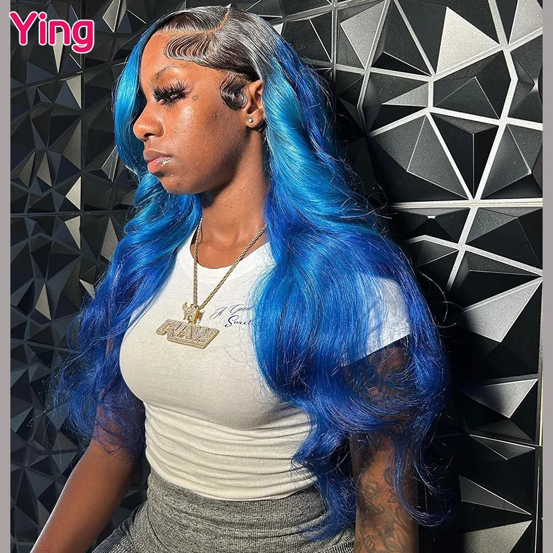 

Ying 1B Root Blue Colored 13x6 Transparent Lace Front Wig 200% Density Body Wave 13x4 Lace Front Wig PrePlucked With Baby Hair