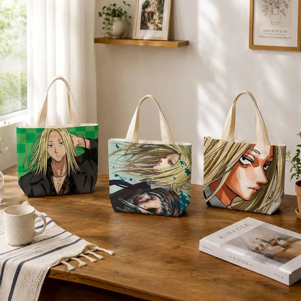 S-Shishiba S-Sakamoto Days  Large Capacity Cotton Polyester Shoulder Tote Bag Zipper Handbag for Shopping Daily