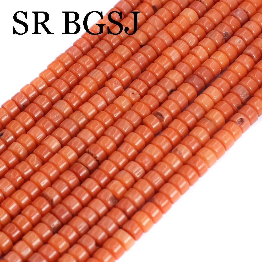 4x5mm Vintage Orange Drum Rondelle Natural Sea Bamboo Coral Loose Sapcer Beads Strand 15\