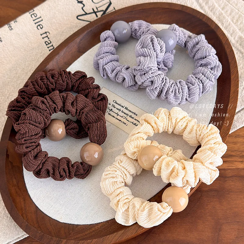 Scrunchie Colorful Crinkled Ball Tassel Ponytail Holder Minimalist Versatile Bun Hair Tie Elastic Soft Daily Accessory Women
