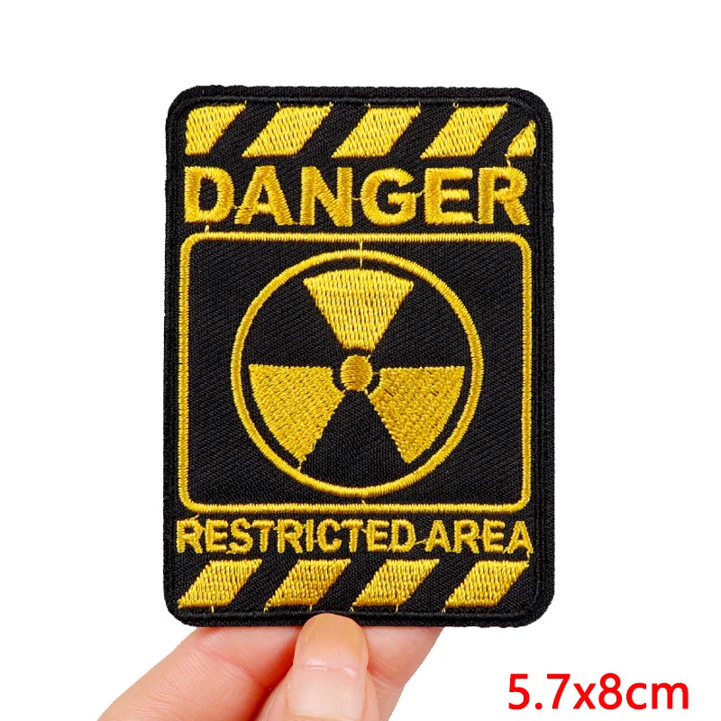 Caution Sign Embroidered Patches for Clothing Thermoadhesive Patches DIY Iron on Patches Punk Fusible Patch Sew Applique Sticker