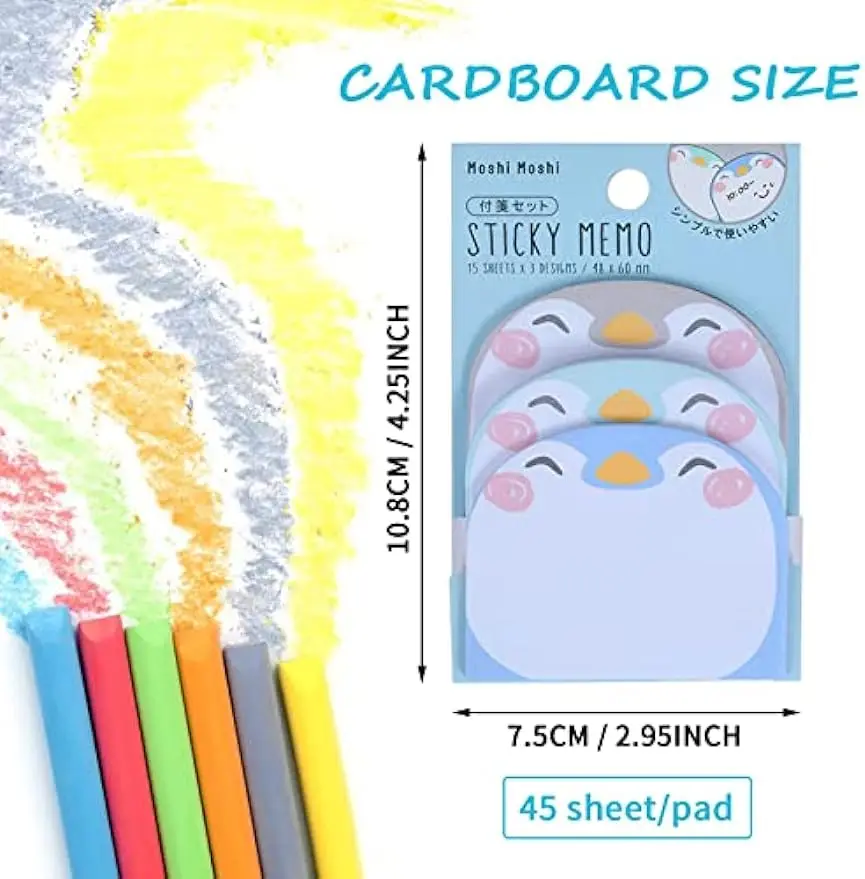 270 Sheets 6 Pads Cute Cartoon Sticky Notes Kawaii Animals Shape Markers Flags Self-Stick Memo Pads Office Gifts Tab Supplies