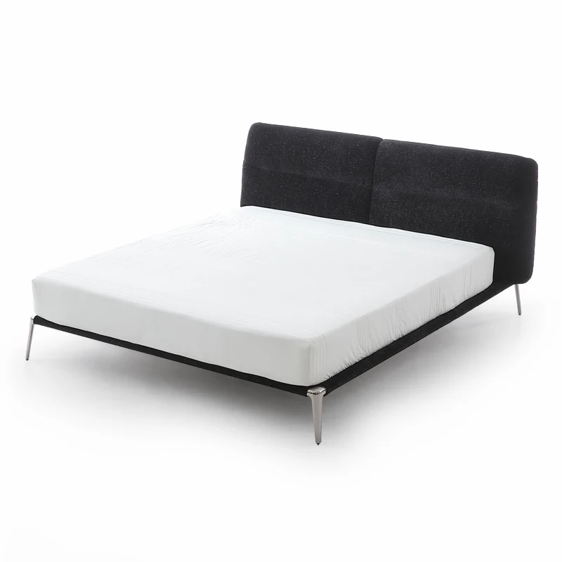 Home Bedroom Furniture Upholstered Bed Queen King Size Metal Frame Wooden Modern Bed