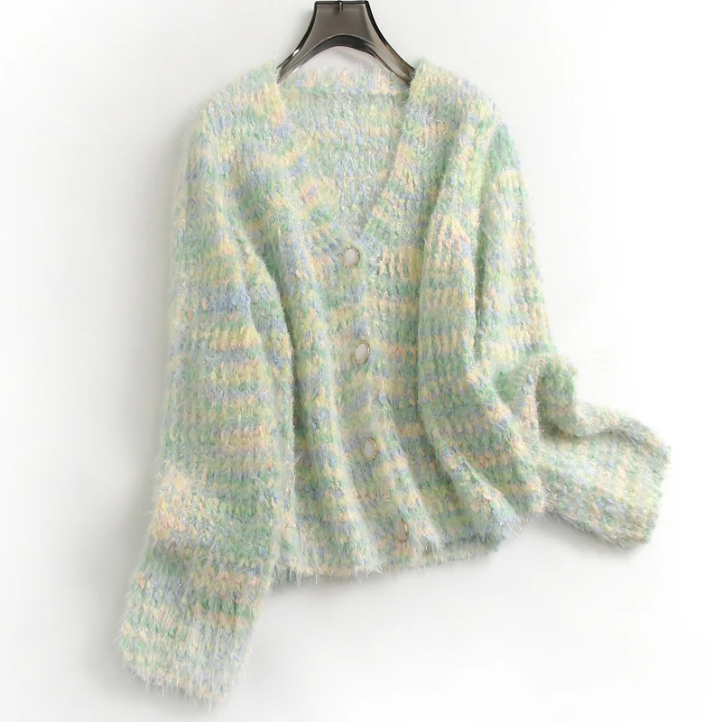 

Soft Loose Lazy Style V-neck Knitted Cardigan Coat Autumn Long-sleeve Women Sweater