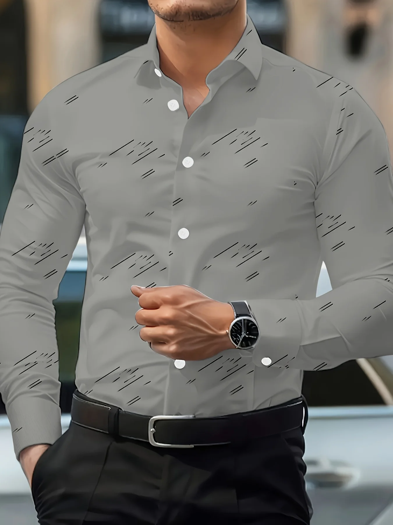 

Autumn Men's Striped Printed Shirt Fashionable and Luxurious Long-sleeved Men's Lapel Button Loose Commuting Plate-size Shirt