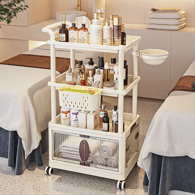 Professional Salon Cart Mobile Aesthetic Hair Tools Organizer Cosmetic Instruments Storage Trolley Large Capacity Storage Rack