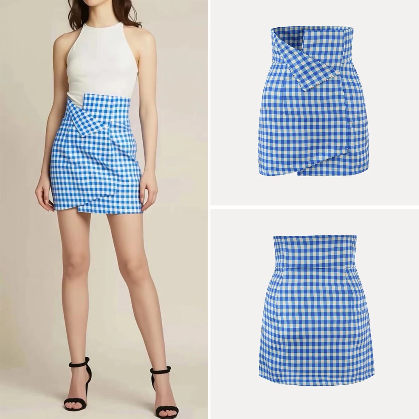 

Юбка трапециевидной формы с высокой талией, женская модная клетчатая юбка в стиле ретро, асимметричная юбка, женская юбка Ele для повседневной носки