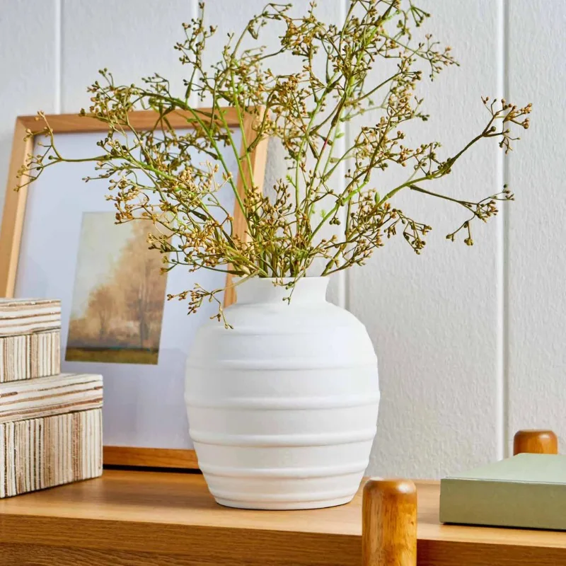 

8" Textured White Ribbed Ceramic Vase home decor vase living room decoration flower vase ceramic vase