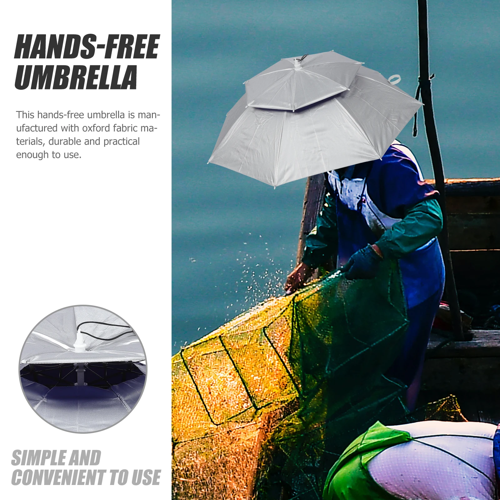 

Sun Protection Head Umbrella Double Layer Fishing Umbrella Cap Foldable Outdoor Hat Rainproof Uv Protection Elastic Strap