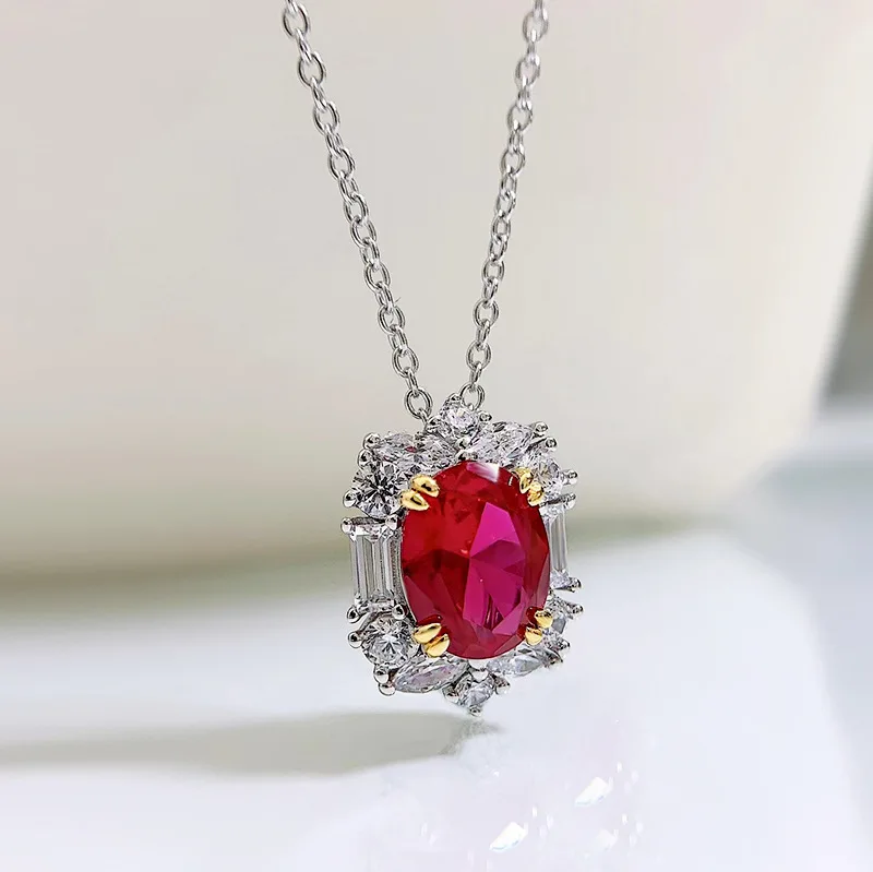 3ct Lab Grown Ruby Necklace For Wowen 925 Silver Plated 18k Gold Necklace