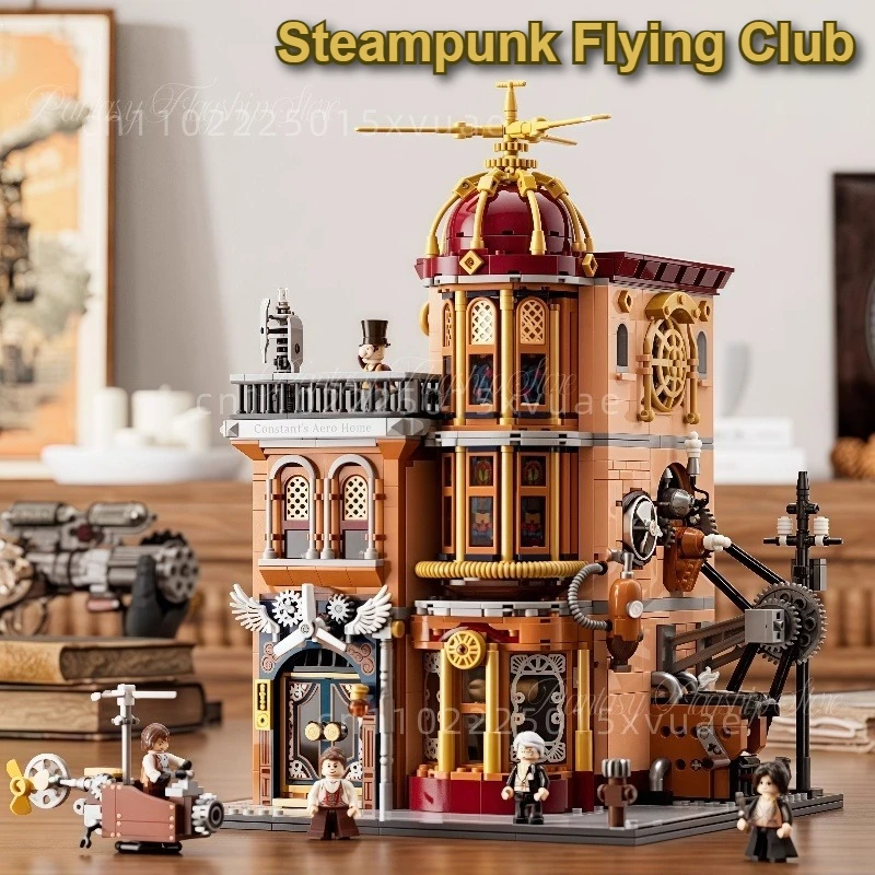 

Steampunk Fling Club Building Blocks World Flight Club Building Large Machinery Assembly Building Model Collection Ornament Gift