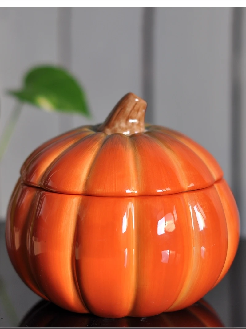 Sculpture Ceramic Pumpkin Candy Storage Jar Home Decor Living Room Decoration Dried Fruit Kitchen Food Container