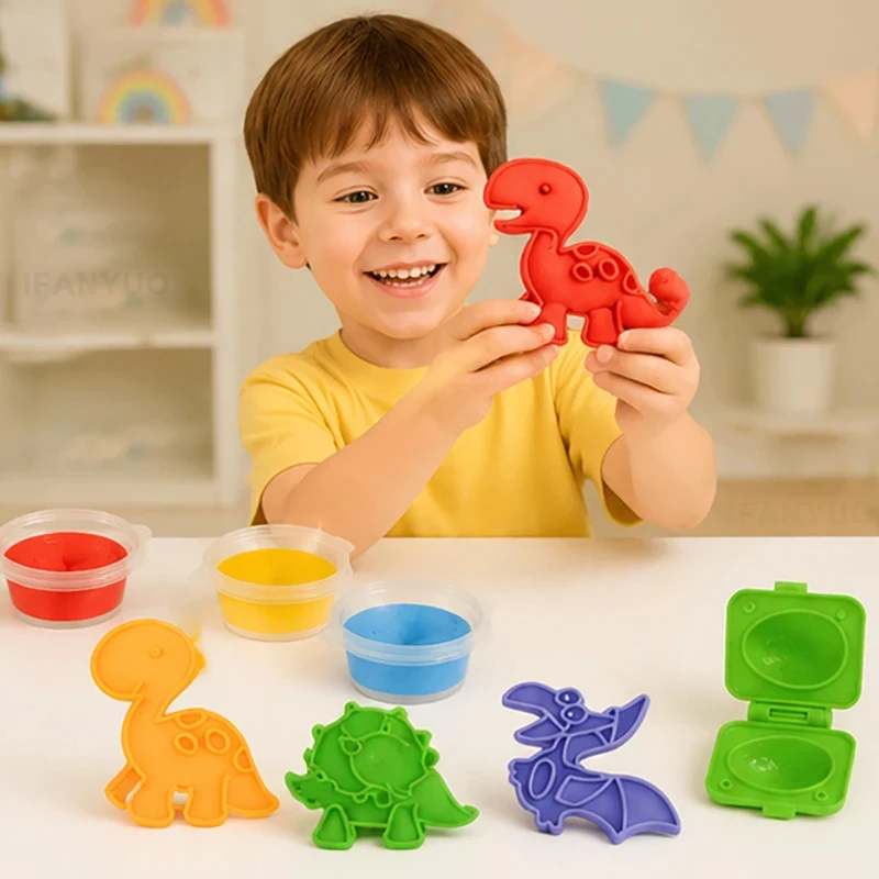 Dinosaur series Clay Tool Mold Set Color Play Dough with Plastic Cutters Kit Preschool Modeling Clay Craft Gift Toy for Children