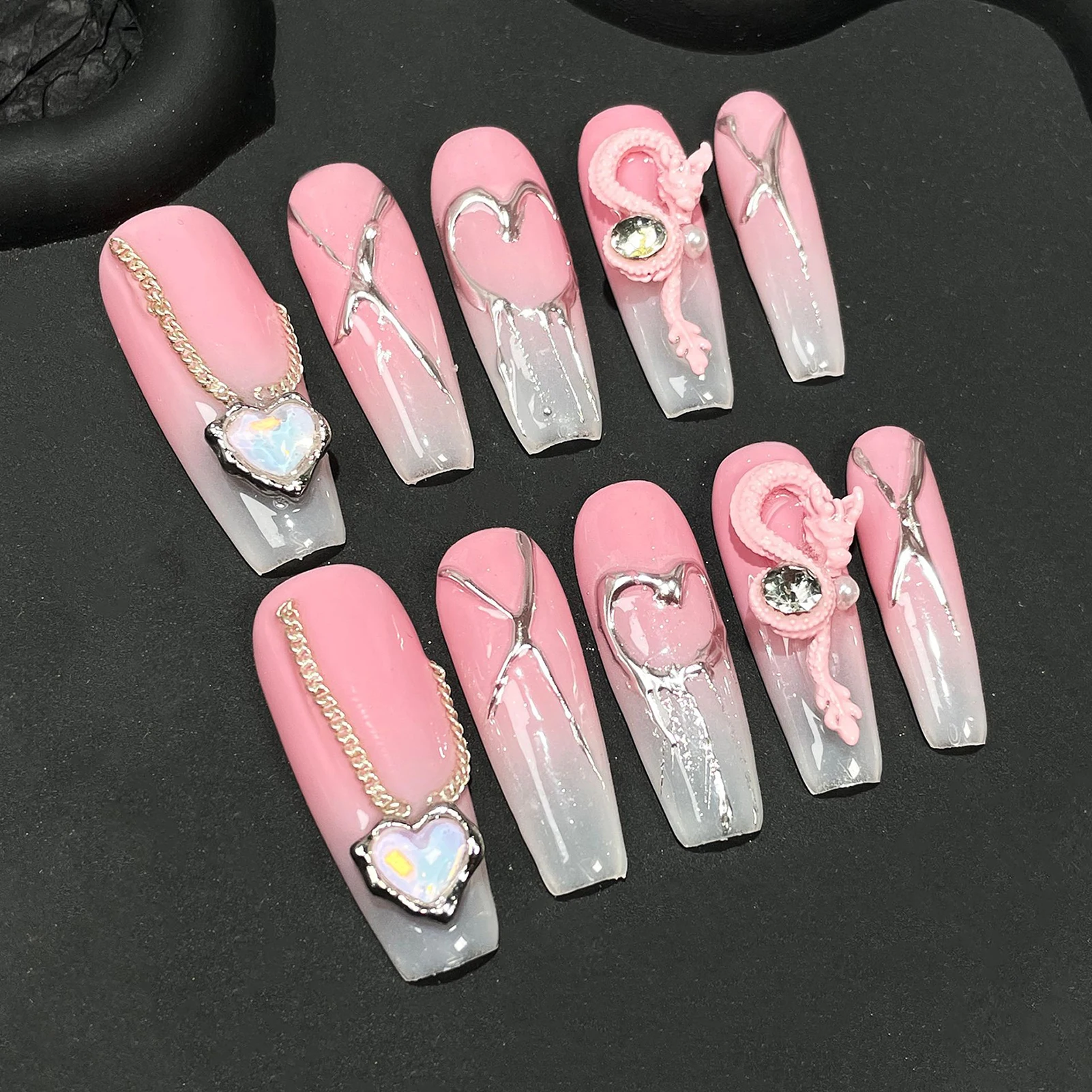 Year Theme Pink Long False Nails Natural Unbreakable Nail Simple Wear for Professional Nail Art Salon Supply