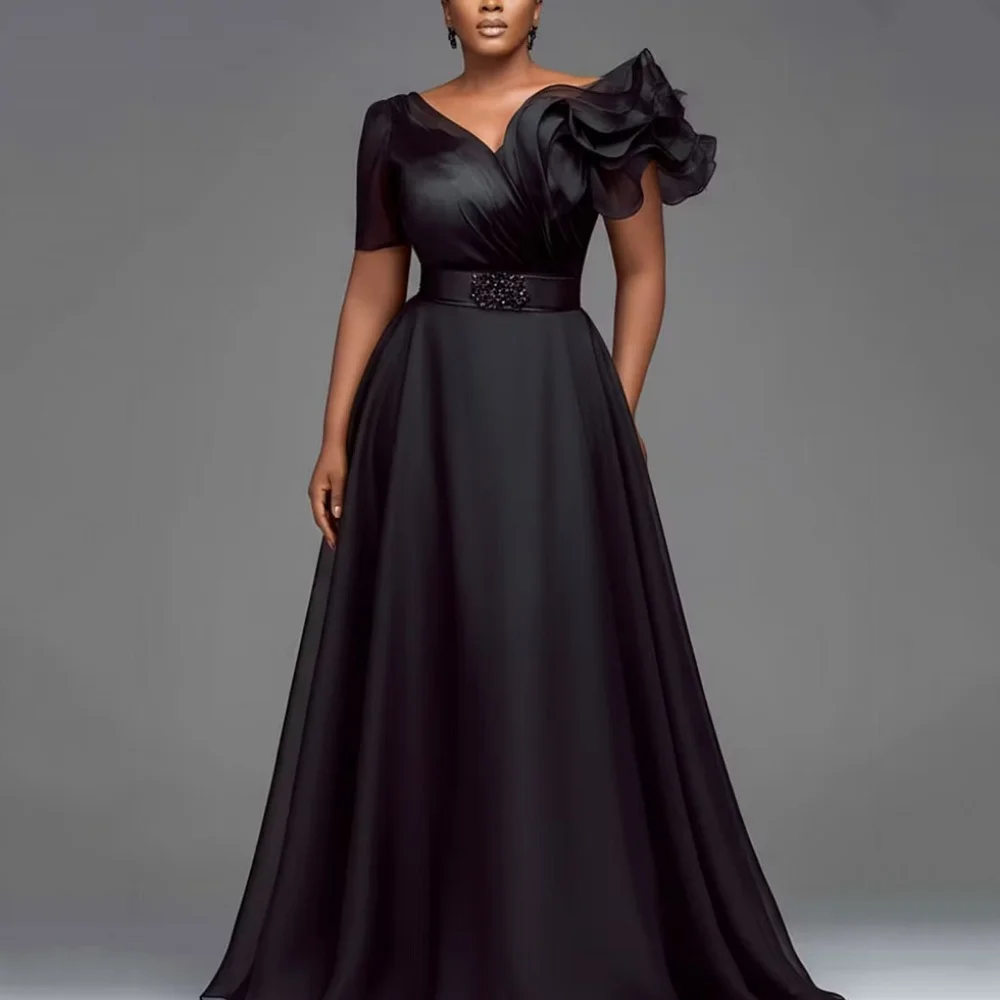 Customized Mother of the Bride Dresses Short Sleeves A Line Formal Gowns V Neck Bride Party Dress Vintage Robes Invitée Mariage image 3