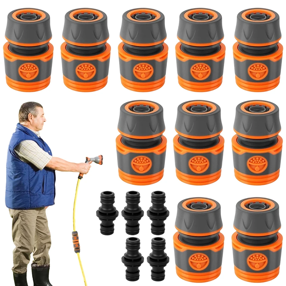 Lot de 10 raccords de tuyau de 1/2 pouce avec 5 adaptateurs, accessoires d'irrigation goutte à goutte à connexion rapide pour arroseurs de pelouse, connecteurs en plastique durables et étanches pour l'entretien des espaces verts publics et des jardins