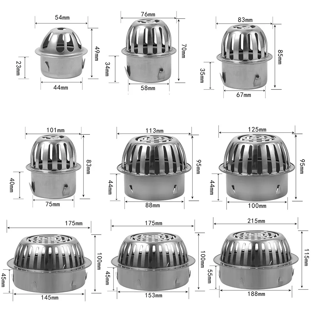 Drain de sol rond en acier inoxydable pour toit de balcon, couvercle d\'écran filtrant anti-blocage, grand déplacement, drain de sol extérieur