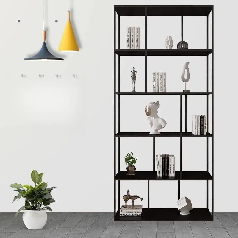 Nordic simple living room floor-to-ceiling bookshelf wrought iron shelf simple office study whole wall storage
