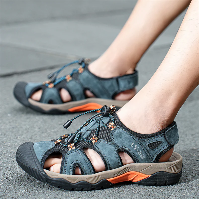 High-quality Fashion Genuine Leather Sandals for Men Handmade Comfy Men's Summer Sandals Big Size 48 Non-slip Beach Sandals Men