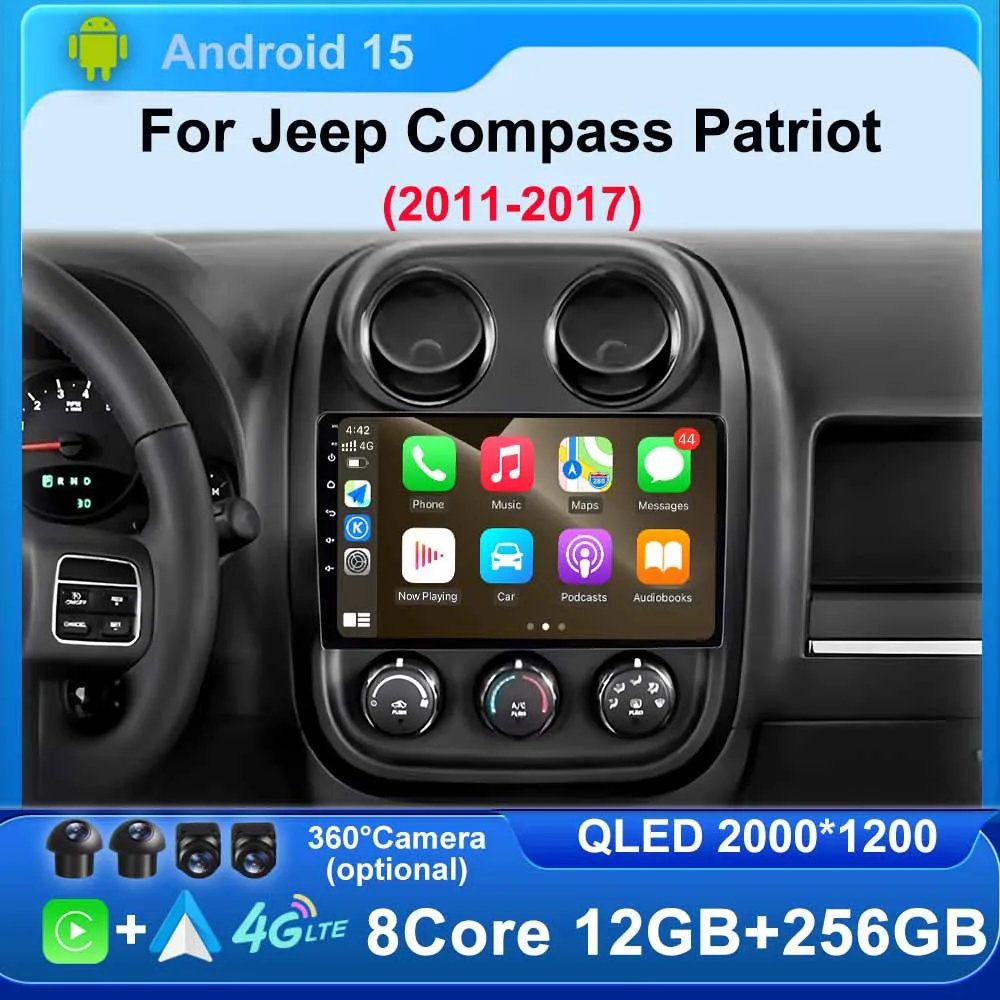 Android 15 Car Radio For Jeep Compass Patriot 2011-2017 Multimedia Player Autoradio Stereo Player GPS Navigation Carplay NO2 Din