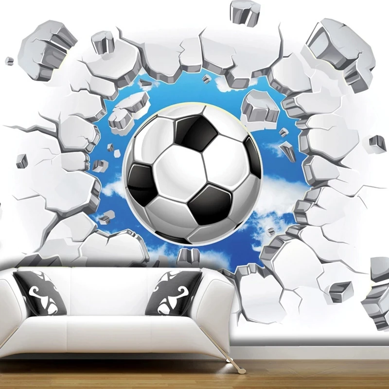 Custom 3D Mural Modern Simple Football Broken wall Bedroom Wallpaper Children's room Living room TV background wall restaurant