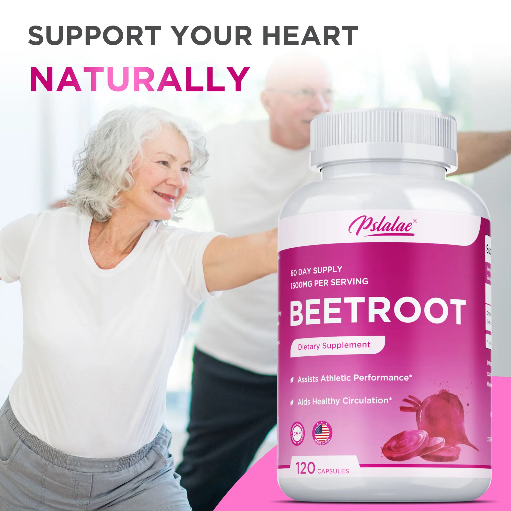 

Beet Root Capsules - Balan Blood Pressure, Improved Circulation, Promotes Heart and Digestive Health, Boosts Natural Energy