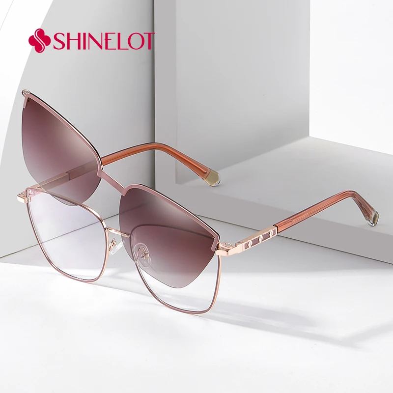 

85009 High Quality Young Lady Clip on Sunglasses Polarized Magnetic Sun Glasses UV400 Female Dual Purpose Shades