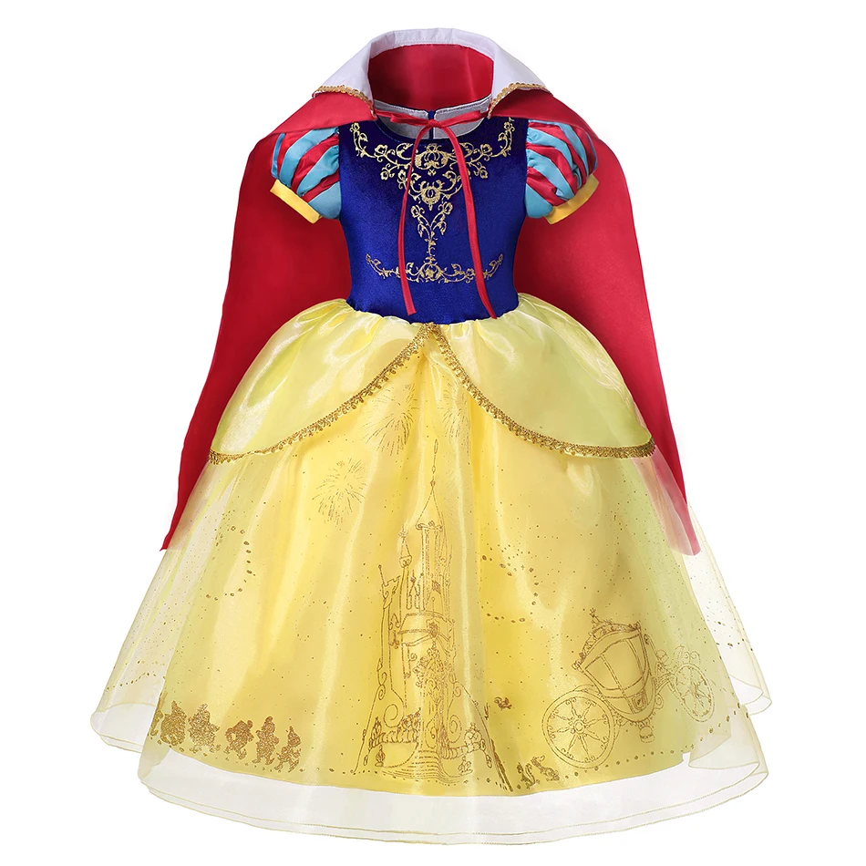 Girl Snow White Dress Kids Deluxe Embroidery Gown With Cloak Child Classical Princess Dress Up Costume Halloween Cosplay Outfits