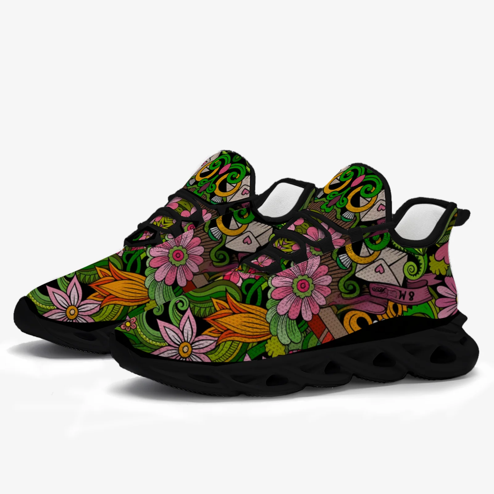 

Customized floral art painting fashion casual men's and women's sneakers, mesh upper lightweight sports shoes