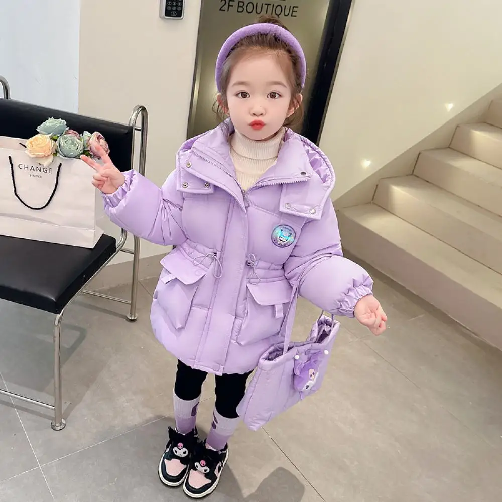 Sanrio Kuromi Girls Down Cotton Clothes Autumn Winter My Melody Thicken Cotton Coat Overcoat Kawaii Cartoon Jacket Child Outwear