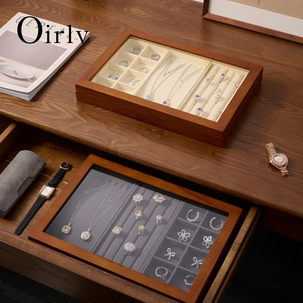Oirlv Retro Wooden Jewelry Box Ring Necklace Bracelet Display Case Jewelry Case Transparent Jewelry Organizer Case For Women