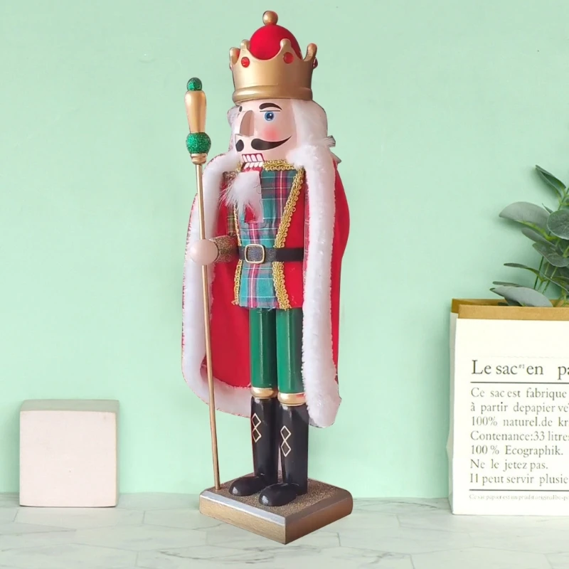 Wooden Nutcracker Christmas Ornaments 15-Inch King Figurine Holiday Table Shelf Display Toy for Xmas Decorations