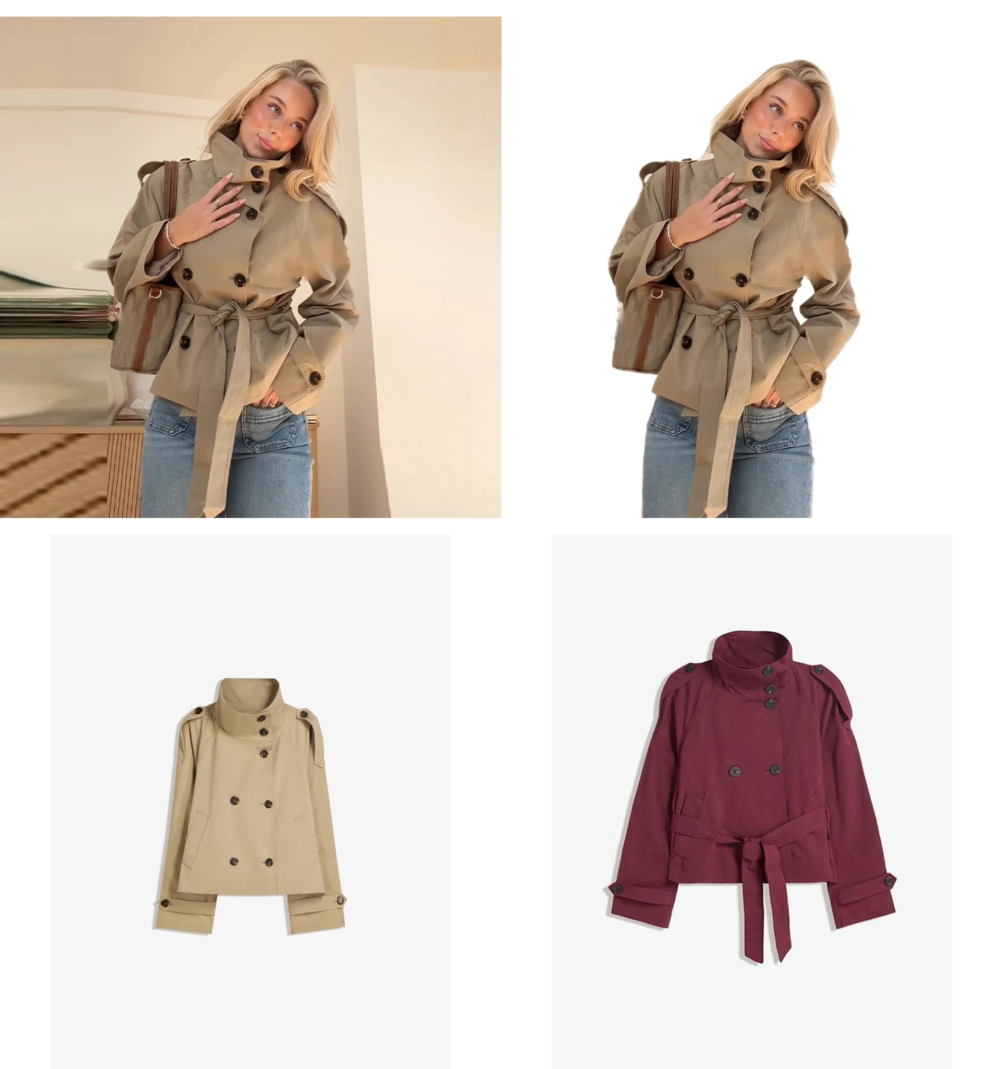Women's Double Breasted Trench Coat with Stand Collar, Elegant Slim Fit Long Evening Dresses for Formal Banquet
